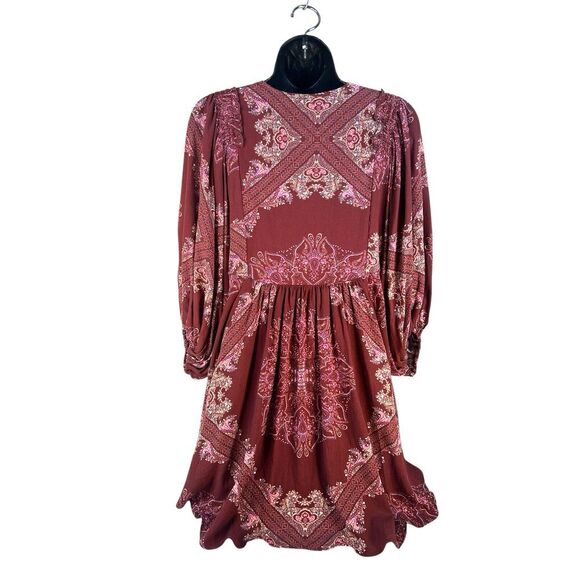 Free People Girl Talk Tunic Dress Red Paisley V-Neck Boho XS/TP‎ - Picture 9 of 11